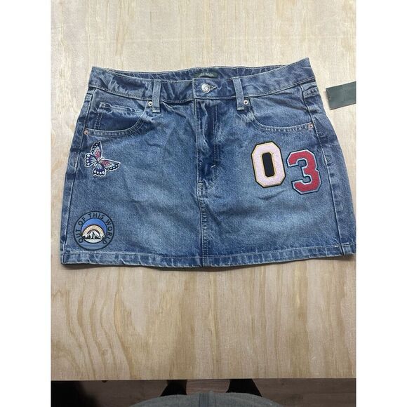 wild fable Dresses & Skirts - Women's Size Sz 8 Low-Rise Denim Mini Skirt, Number 03, Blue With 3 Patches NWTs